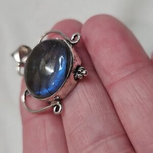Labradorite Circular Natural Gemstone Necklace Pendant Sterling Silver Plated